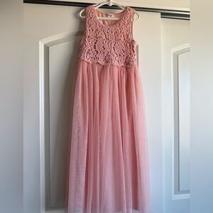 Cat & Jack Girls' Blush Pink Lace & Tulle Maxi Dress
